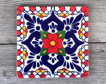 6" Red "Escamilla" Mexican Tile Trivet