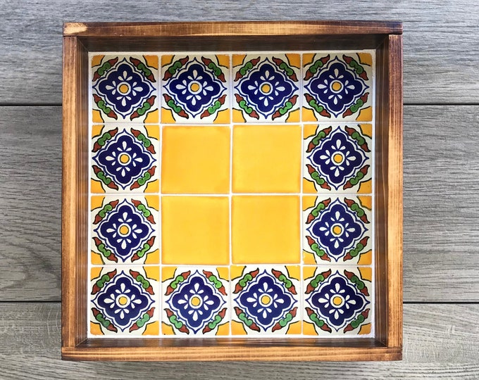 Small Wooden Decorative Tray With Mexican Talavera Tiles Etsy