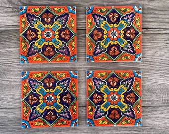 Orange and Blue &quot;Naranja&quot; Mexican Tile Coasters