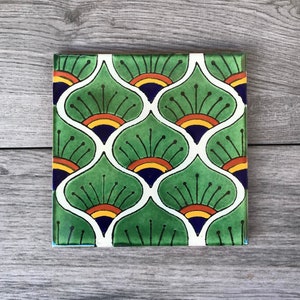 6" Green Peacock "Pavo Real" Mexican Tile Trivet