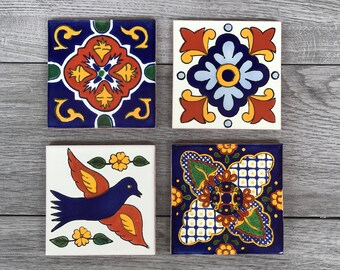 Mixed Set of 4 Mexican Tile Coasters