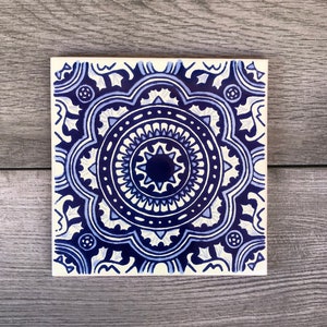 6" Blue and Off-White "Royal" Mexican Tile Trivet