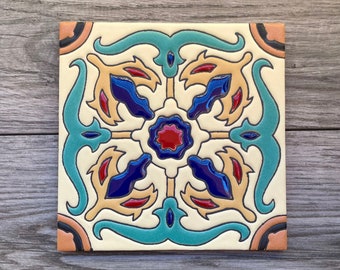 6" Blue and Beige "San Junipero" Malibu Mexican Tile Trivet