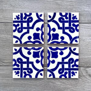 Blue and Off-White Mexican Tile Coasters