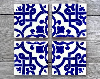 Blue and Off-White Mexican Tile Coasters