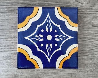 Blue and Yellow "Palacio" Mexican Talavera Tile Coaster