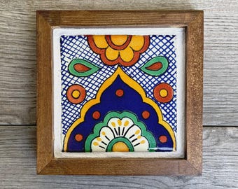 Wood Framed Mexican Talavera Tile Wall Decor