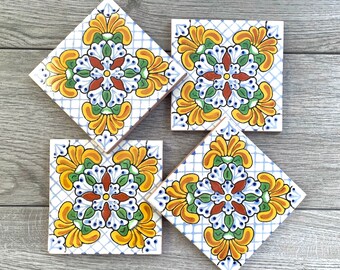 Yellow and Green "Florecita" Mexican Tile Coasters