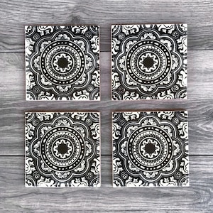 Black and Off-White "Royal" Mexican Tile Coasters