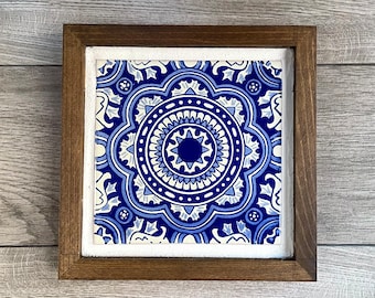 Wood Framed Mexican Tile Wall Art