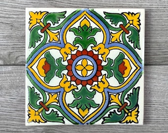 6" Green "Trebol" Mexican Tile Trivet