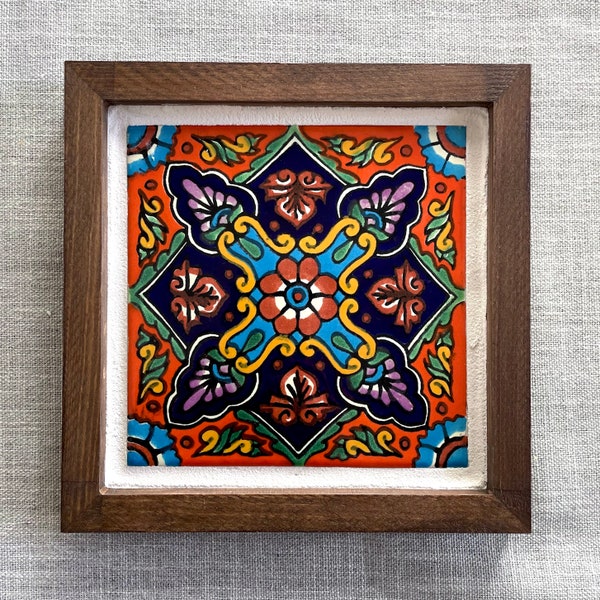 Wood Framed Mexican Tile Wall Art