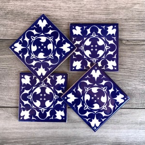 Blue and Off-White &quot;Escudo&quot; Mexican Tile Coasters