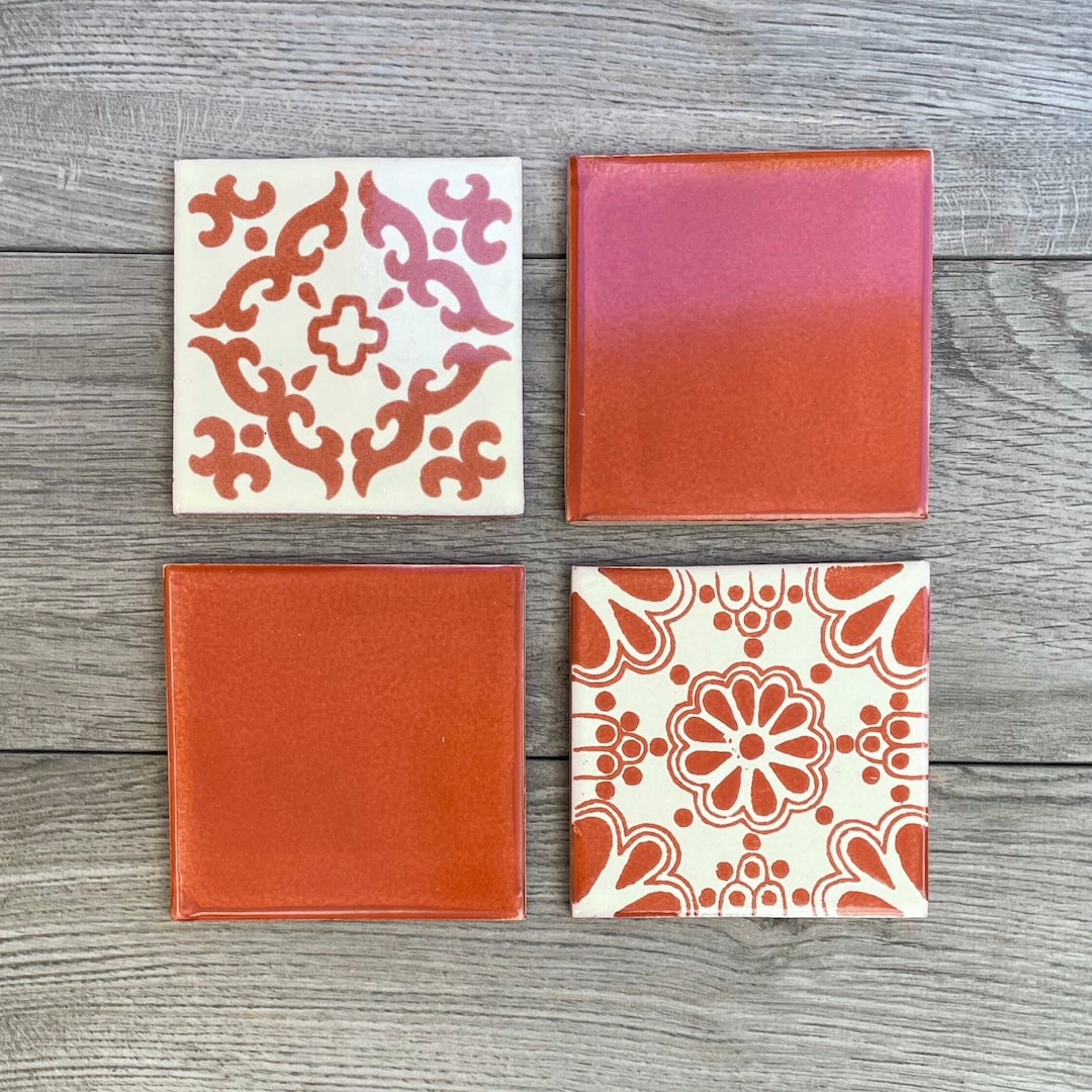 Mixed Set of 4 Mexican Tile Coasters - Etsy