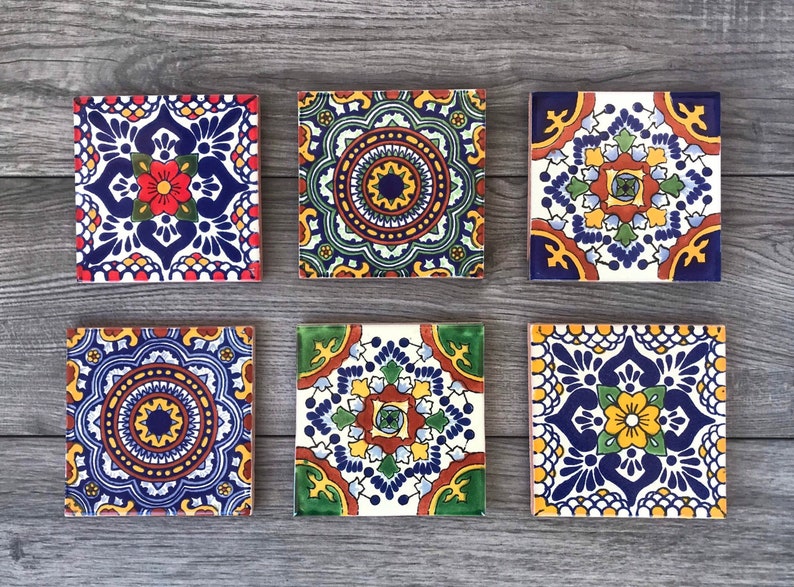 Mixed Set of 6 Mexican Tile Coasters image 1
