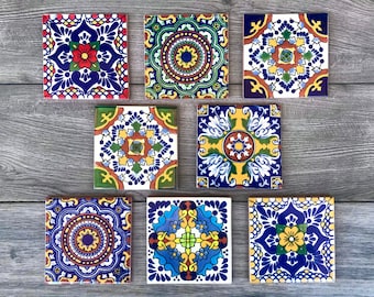 Mixed Set of 8 Mexican Tile Coasters