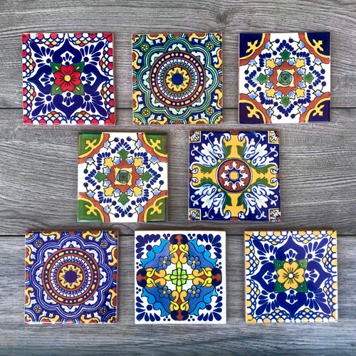 Mixed Set of 8 Mexican Tile Coasters Etsy