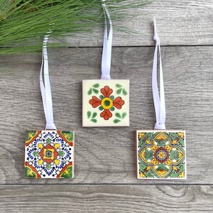 Set of 3 Mexican Tile Christmas Ornaments
