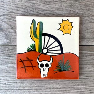 Desert Cactus Mexican Talavera Tile Coaster