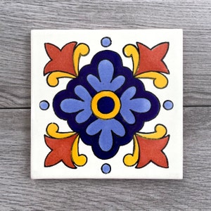 6” Blue and Orange “Natora” Mexican Tile Trivet