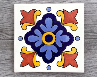 6” Blue and Orange “Natora” Mexican Tile Trivet