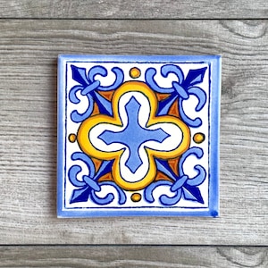 Dessous de verre mexicain bleu « Flor de Liz » en tuiles Talavera