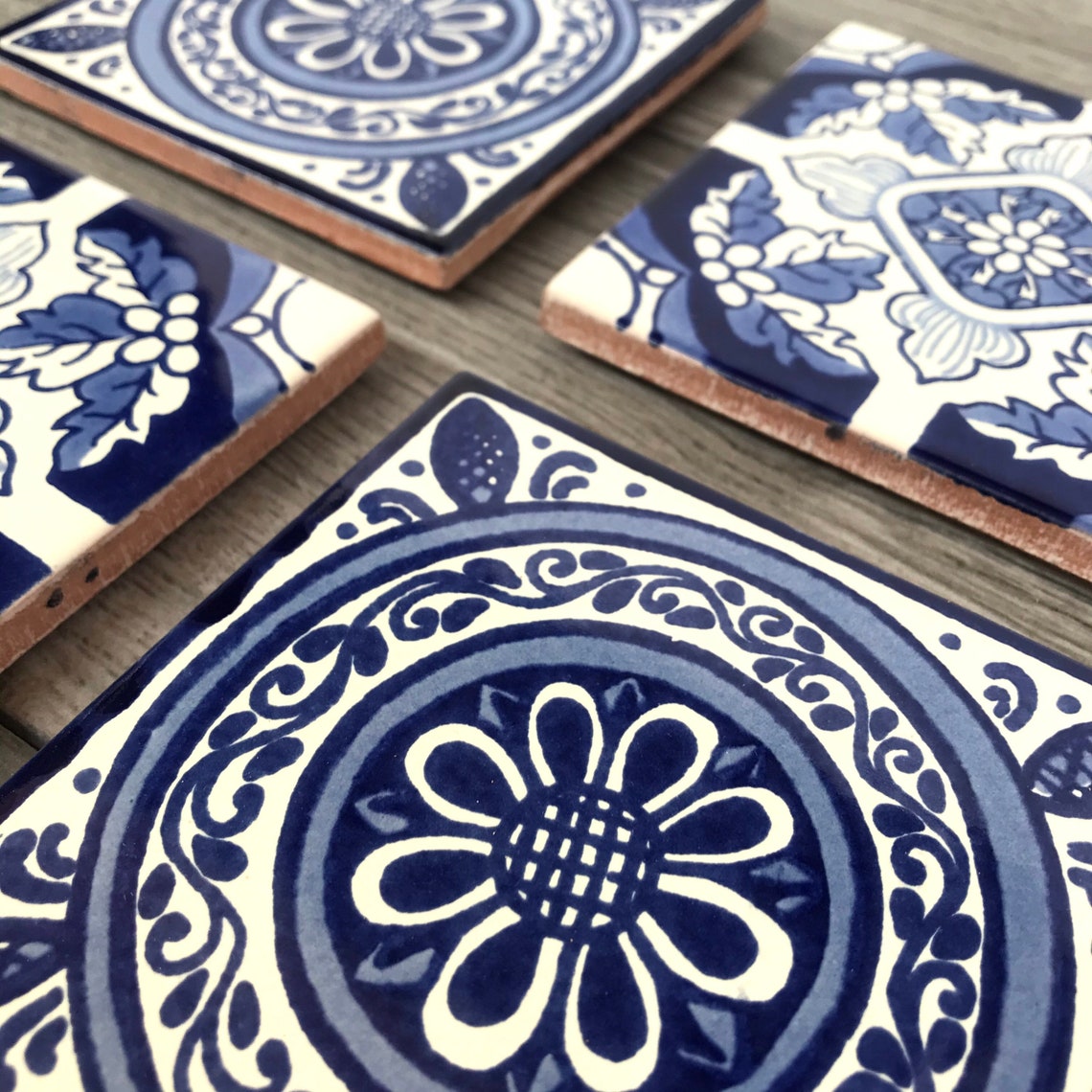 Mixed Set of 4 Blue and White Mexican Tile Coasters | Etsy