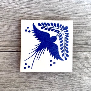 Blue &quot;Pajaro&quot; Mexican Talavera Tile Coaster