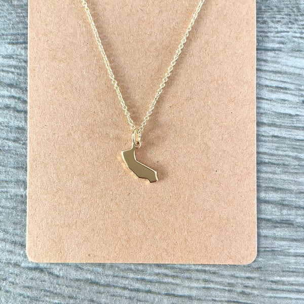 14k Gold Delicate California Pendant Charm Necklace