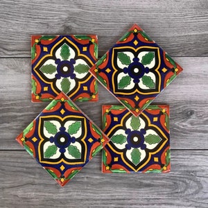 Green and Red &quot;Lago&quot; Mexican Tile Coasters