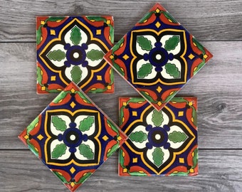 Green and Red "Lago" Mexican Tile Coasters