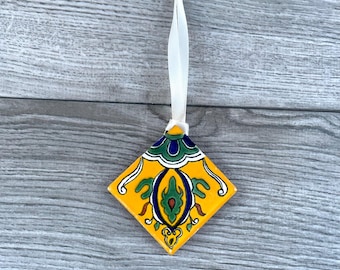 Yellow "Colima" Mexican Tile Christmas Ornament