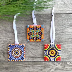 Set of 3 Mexican Tile Christmas Ornaments