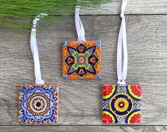 Set of 3 Mexican Tile Christmas Ornaments