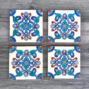 Blue and Cream &quot;Cordoba&quot; Mexican Tile Coasters