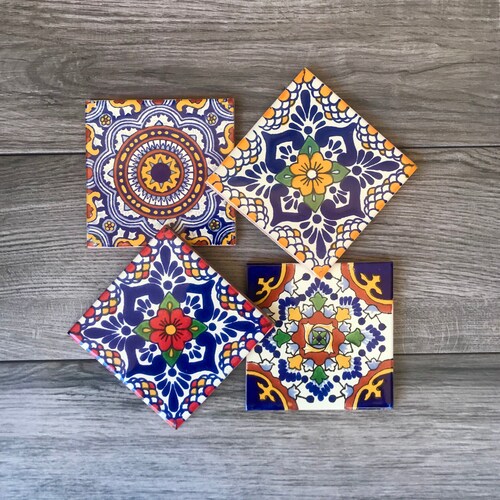 Mixed Set of 4 Mexican Tile Coasters Etsy