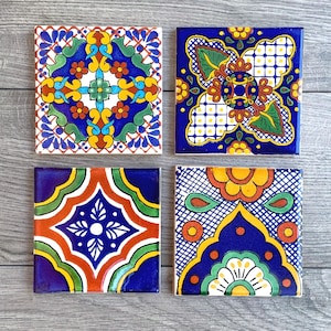 Mixed Set of 4 Mexican Talavera Tile Coasters