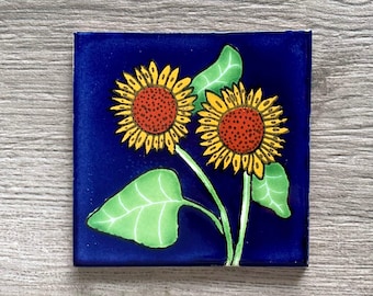 Sunflower "Girasoles" Mexican Talavera Tile Coaster