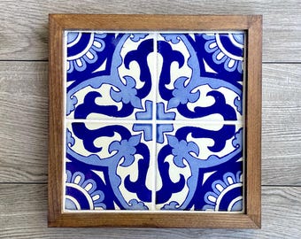 Wood Framed Mexican Talavera Tile Wall Art