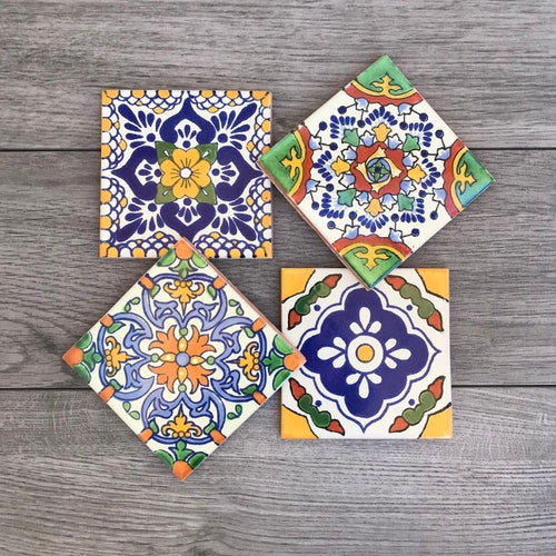 Mixed Set of 4 Mexican Tile Coasters