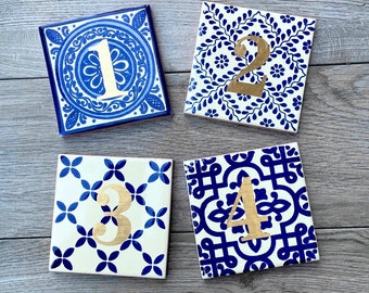 4" Mexican Talavera Tile Wedding Table Numbers