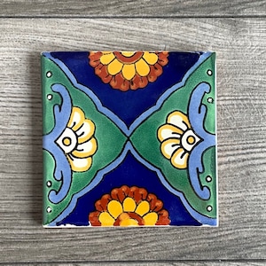 Green "Sea" Mexican Talavera Tile Coaster