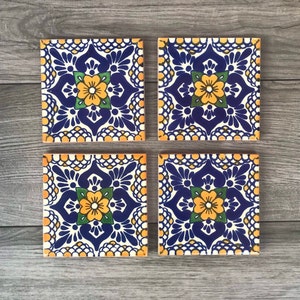 Yellow &quot;Escamilla&quot; Mexican Tile Coasters