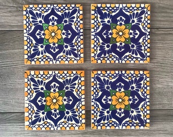 Yellow "Escamilla" Mexican Tile Coasters