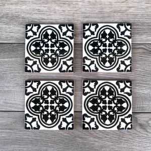 Black and Off-White &quot;Miranda&quot; Mexican Tile Coasters