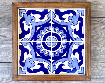 Wood Framed Mexican Talavera Tile Wall Art