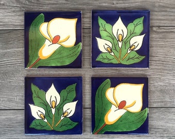 Blue Calla Lily "Lirios" Mexican Tile Coasters