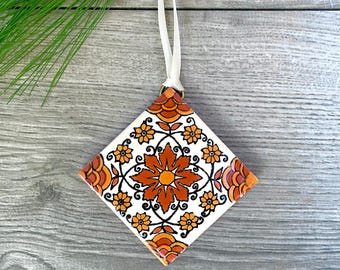 LARGE Terracotta "Enredadera" Mexican Tile Christmas Ornament