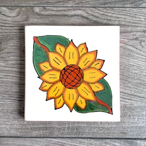 White &quot;Girasol&quot; Mexican Talavera Tile Coaster