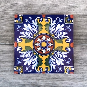 6&quot; Blue and Yellow &quot;Romanesco&quot; Mexican Tile Trivet